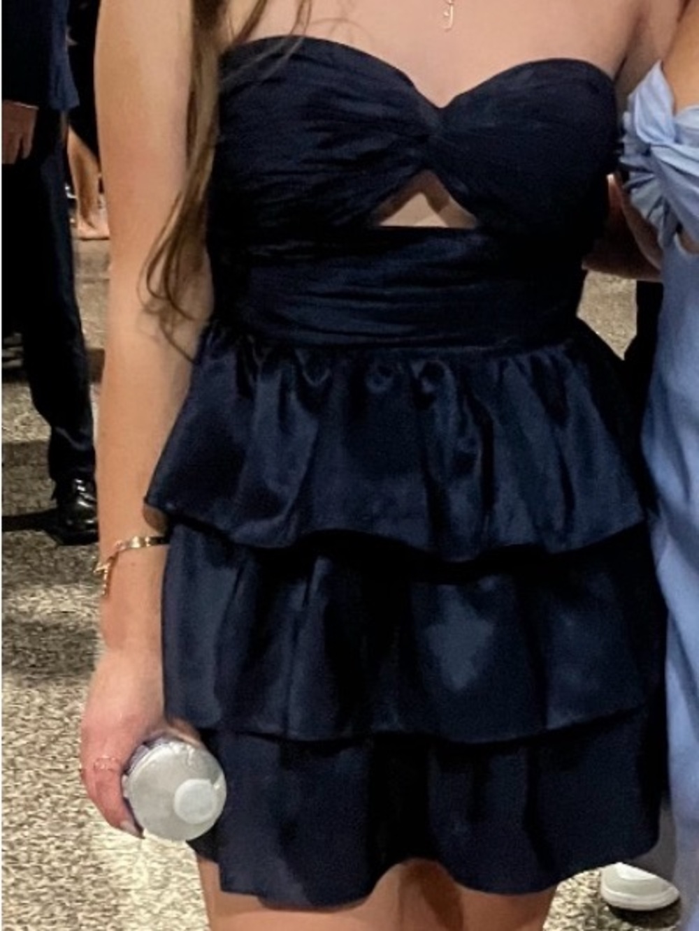 Strapless Navy Tiered Peplum Mini Dress